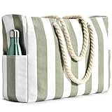 oscaurt Strandtasche, Badetasche Wasserdicht Streifen Strandtasche mit Reißverschluss mit Nasstaschee Grosse Strandtasche für Damen