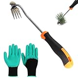 YanBous Unkrautjäter, Gartenarbeit Hand Unkrautstecher, Unkraut Entferner Gerät, Fugenreiniger Unkraut, Gartenwerkzeug, Unkraut Entferner Gerät, Fugenkratzer Mit Stiel,Mit Handschuhen