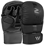 WFX MMA-Handschuhe, Kampfsport-Handschuhe, Sparring, Grappling, Muay Thai, Käfigkampf, offene Handfläche, verstellbare Handgelenkstütze, Boxtraining, Kampfsport, Boxsack, Kickboxen, Maya (Schwarz, S)