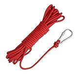 6mm Polypropylen Bootsseil, 10m Länge, Schwimmfähig und Hochsichtbar in Rot,Ankerleine Kajak Festmacher Tauwerk,für Bootssport, Camping, Fischen und Wandern, Inklusive Edelstahl Karabiner