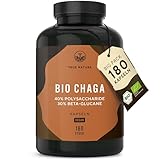 BIO Chaga Pilz Extrakt - 180 Kapseln - 12.000mg Extrakt (10:1) - 40% Polysaccharide - 30% Beta Glucane - Schiefer Schillerporling Pulver - Vegan, Deutsche Produktion - TRUE NATURE®