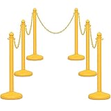 COSTWAY Personenleitsystem 6 Stück, Absperrpfosten Abgrenzungspfosten mit 5 abnehmbaren Ketten, Abgrenzungsständer Absperrständer Absperrung für Restaurant Airport, Gelb