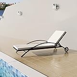 IBUQDDV Strandliege Stuhl Outdoor Campingliege Terassenmöbel Sonnenliege mit Polster & Rollen Poly Rattan Schwarz für Patio Strand Terrasse Pool