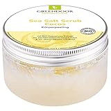 GREENDOOR Körperpeeling Meersalz Cocos, natürliches Salz-Peeling ohne Mikroplastik mit Bio Kokos, 280g Duschpeeling Naturkosmetik, Body Scrub Damen, Körper-Peeling Sauna-Salz