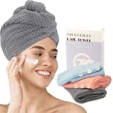 FREATECH Mikrofaser Haare Handtuch mit Waffelstruktur, 3 Stück Schnelltrocknendes Turban Handtuch Haare, Superweiches und Saugfähiges Haarturban mit 3 Knöpfen für Frauen, Kinder, Langes Lockiges Haar