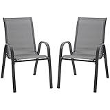 Outsunny Gartenstuhl 2er Set wetterfest Gartenstühle Stapelstuhl mit Armlehne Rückenlehne stapelbar Terrassenstuhl bis 120 kg belastbar Gartenmöbel für Hinterhof, Garten, Balkon Grau
