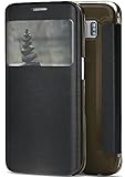 moex Praktische Handyhülle mit Sichtfenster passend für Samsung Galaxy S6 Edge | Starker Komplettschutz - elegant, besonders dünn und sicher, Schwarz