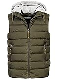 Indicode Herren Stockton Steppweste mit abnehmbarer Jersey-Kapuze | Herrenweste Weste Army XXL