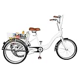 LENJKYYO 20 Zoll Dreirad für Erwachsene mit Korb 3 Rad Lastenfahrrad Single-Speed Schaltung Fahrrad Einkaufs Lastenfahrrad Korb City-Dreirad Freizeitfahrrad Höhe geeignet (Weiß)