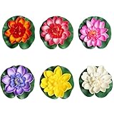6 Stück Seerosen für kleinen Teich, künstliche Seerosen für Teiche, klein, Teichdekorationen, künstliche Teichpflanzen, Teiche Ornamente für Garten, Pool, Sommerbrunnen