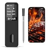 BFOUR Fleischthermometer Kabellos Grillthermometer Bluetooth mit App,IP67 wasserdichtes Kerntemperaturmesser,Large Display Bratthermometer,App-Steuerung,for Grill, Backofen, Rotisserie