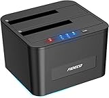 FIDECO Festplatten Dockingstation, USB3.0 SATA HDD Dockingstation für 2,5 und 3,5 Zoll SATA HDD / SSD, Dualschacht, Unterstützt Offline-Klonen und UASP