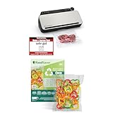 FoodSaver Mehrzweck-Vakuumiersystem für Lebensmittel | mit Handheld-Vakuumiergerät, 1 Vakuumrolle, 4 Vakuumbeuteln & 4 Zip-Beuteln | Silber mit schwarzen Akzenten + Plastic, Recycelbare Beutel