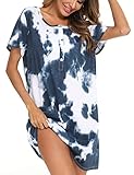 ENJOYNIGHT Nachthemd Damen Kurzarm Stillnachthemd Schlafshirt Sommer Kurz Sleepshirt Knopfleiste Nachtwäsche (Medium,Marine)