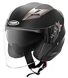 Jethelme Rollerhelm Sturzhelm Chopper Helm - YEMA YM-627 Motorradhelm ECE mit Doppelvisier Sonnenblende für Damen Herren Erwachsene-Schwarz Matt-L
