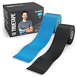 TRUETAPE® Kinesiotape – BASIC Uncut Duo – 2x Rollen (5 m x 5 cm) ungeschnitten – Wasserfestes & Elastisches Kinesiologie Tape – Physiotape mit starker Klebekraft für Alltag & Sport – Blau & Schwarz