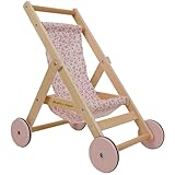 Bandits & Angels Puppenbuggy Lovely Flowers aus Holz – ab 2 Jahren – Puppenwagen aus Holz – für Puppen bis 50 cm – Puppenwagen Rosa mit Blumen – Puppenbuggy