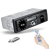 AM FM Radio 1 Din Autoradio mit Anzeige der Temperatur, Hikity Dual Bluetooth 5.1 Autoradio mit Hands-Free Kit 1 DIN MP3 Car Player mit Time Display/2USB/SD/AUX/Fast Charging/EQ/Fernsteuerung