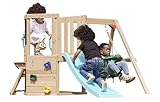 DOLPHIN PLAYGROUND T Schaukel-Set für Kleinkinder mit Schaukel-Sitz, Tafel, Rutsche, Kletterwand & Gartentisch – Outdoor-Spielgerät aus Zedernholz für Kinder von 18 Monaten bis 4 Jahren