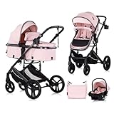 Chipolino Kinderwagen 3 in 1 Amore Babyschale Adapter Wickeltasche Fußabdeckung, Farbe:pink