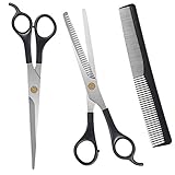 URAQT Haarschere Set, 2 Scharfe Professionell Scheren-Sets, Licht Einseitiger Effilierer, Scharfe Friseurscheren, Haarschneideschere, Kamm, für Damen,Herren,Kinder,Haustier, Schwarz