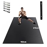 HAPBEAR Yogamatte XXL- Extra Groß Breit Sportmatte Fitnessmatte Rutschfest 213x152/183x122x0.8cm Dicke,Hoher Dichte Ultra Haltbar PVC, Gymnastikmatte mit Fitnessbänder,Schuhfreundlich-Schwarz
