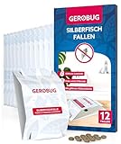 Gerobug Silberfischfalle 12 Stück - Leimfalle mit giftfreiem Lockmittel zur Befallskontrolle in Allen Wohnräumen - Extra Starke Silberfisch-Falle Klebefalle + Bonus-Guide zum Silberfische bekämpfen