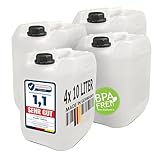 plasteo® 4 x 10L Getränke- Wasserkanister Natur DIN 45 | BPA Frei | Lebensmittelecht | Hergestellt in DE | UN-Zulassung | Tragbar | Indoor und Outdoor