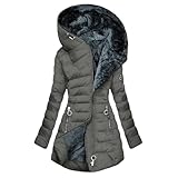 YAOJIWANG Steppjacke Damen Baumwolle Winter Daunenmantel Puffer Jacke Gefütterte Winterjacke Einfarbig Steppmantel Winterparka Langarm mit Reißverschluss Freizeit Oberteile mit Kapuze