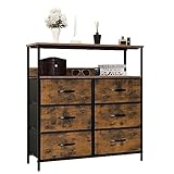 LYNCOHOME Kommode mit Schubladen aus Stoff, Sideboard Flur Schrank mit 6 Stoffschubladen und Fächern, Schubladenschrank Ordnungsmöbel für Küche Büro Bedroom