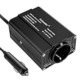 Yinleader Wechselrichter 200W 12V zu 230V Spannungswandler Kfz-Zigarettenanzünder-Adapter Euro-Steckdosen mit Type-C QC 3.0 USB-Schwarz