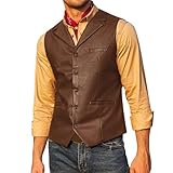 iOoppek Herren Lederanzugweste Casual Westernweste Jacke Leichte Weste mit V-Ausschnitt Wintermantel Daunen (Brown, XXL)