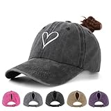 HeyCaps Pferdeschwanz Baseball Cap Damen Verstellbare Baseballkappe Vintage Mützen Sonnenschutz Basecap Mit Zopf Loch für Sommer Sport