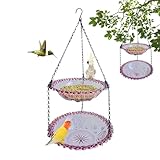 Garten-Vogelfutterhäuschen, Vogelbadschale - Transparentes Vogelfutterbad für draußen, doppellagig - Vogelfutterschale, Metallkette, wetterfeste Gartendekoration für die Hinterhofterrasse