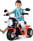 RELAX4LIFE Elektrisches Kindermotorrad, 6V Elektromotorrad mit Vorwärts- und Rückwärtsgang & Beleuchtung & Hupe, Elektrofahrzeug für Kinder 3-8 Jahre, Elektro-Dreirad 3-4 km/h, Junge & Mädchen (Rot)