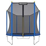 Ultrasport Uni-Jump Trampolin Outdoor Kinder Belastbar bis 100 KG I Komplettset mit Sicherheitsnetz, Randabdeckung & Montagesatz I Bodentrampolin Gartentrampolin, Trampolin 244 cm