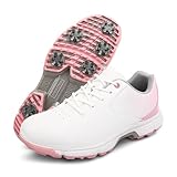 DAMANDO wasserdichte Damen Golfschuhe Outdoor Leder Golf Sport Turnschuhe Leichte Bequeme Golfsportschuhe,Rosa,39 EU