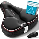 TECHCYC Fahrradsattel überzug, Doppellagiger Memory-Schaum Fahrradsitz Polster, Ergonomisches Design Unisex Breiter Sattelbezug mit Reflektorstreifen, Geeignet für Heimtrainer, Citybike (26 x 25 cm)