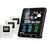 Bresser Quadro Individio Wetterstation NV mit 3 Außensensoren, integriertem Thermo-Hygrometer, 4 Messwerten und Luftdruckhistorie sowie Weckfunktion