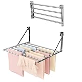 Innotic Wäscheständer Wandmontage Klappbar, Wasserdicht Wäschetrockner Wand Outdoor mit 8 Stangen groß Raum, Platzsparend Wäscheständer für außen Bad Balkon Waschraum