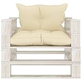 HETFTJN Balkon Eckbank Lounge Sofa Outdoor Big Sofa Küchensofa - Garten-Palettensofa mit Kissen in Creme Holz für Schwimmbad Balkon Speisesaal Terrasse