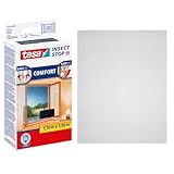 tesa Insect Stop Comfort Fliegengitter für Fenster - Insektenschutz mit Klettband selbstklebend - Fliegen Netz ohne Bohren - 170 cm x 180 cm - Anthrazit (Durchsichtig)