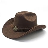 Cowboyhut mit breiter Krempe, für Herren und Damen, Kunstwildleder, Western-Leder, Cowboy-Hut, stilvoll, verstellbar, Fedora-Cowboy-Hut, Outdoorhut, Braun, braun, M