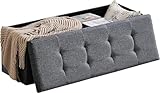 Zedelmaier Sitzbank mit Stauraum Sitzhocker Faltbar Truhen, Deckel Abnehmbar,Sitztruhe belastbar bis 300 kg, 114x38x38 cm (Grau - Leinen)