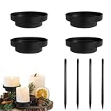 4set Kerzenhalter Adventskranz Schwarz,2 In1 Kerzenhalter Stabkerze Kerzenteller Metall,Kerzenhalter 8cm Abnehmbar Kerzenstecker,Stabkerzenhalter Schwarz Candle Holder, FüR Adventskranz Teller