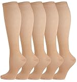 5 Paar Kompressionsstrümpfe Kniestrümpfe Stützstrümpfe Laufsocken für Damen & Herren, Sport, Laufen, Flug, Reisen, Schwangerschaft, Medizinische Kompressionssocken (L, Braun)