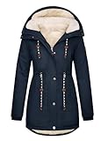 TOMEEK Damen Winterjacke Winter Warm Wintermantel Damen Lang Winterparka mit Teddyfell Gefüttert Kapuzenmantel Mantel Parka Damen-Mäntel Jacke Fleecemantel Skijacke(Marineblau,XL)