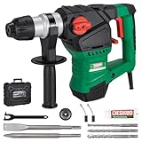 Deshuo 1-1/10.2 cm SDS-Plus Bohrhammer, 12,5 Amp 3 Funktionen Schnurgebundene Vibrationskontrolle Rotomartillo mit Sicherheitskupplung für Beton, inklusive 3 Bohrer, 2 Meißel, Tragetasche