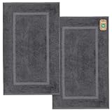 Lavea 2er Set Badematte 50x80 cm – rutschfeste, Waschbare Badematten aus 100% Baumwolle, Frottierserie Elena – Saugstark, Strapazierfähig und Zeitlos – Ideal für Badezimmer, Dusche - Anthrazit
