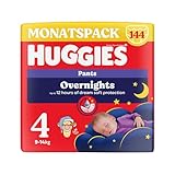 Huggies Overnight Pants Größe 4 (9-14 kg), Windeln-Monatsbox, 104 Stück (4x26), Windelhöschen für die Nacht